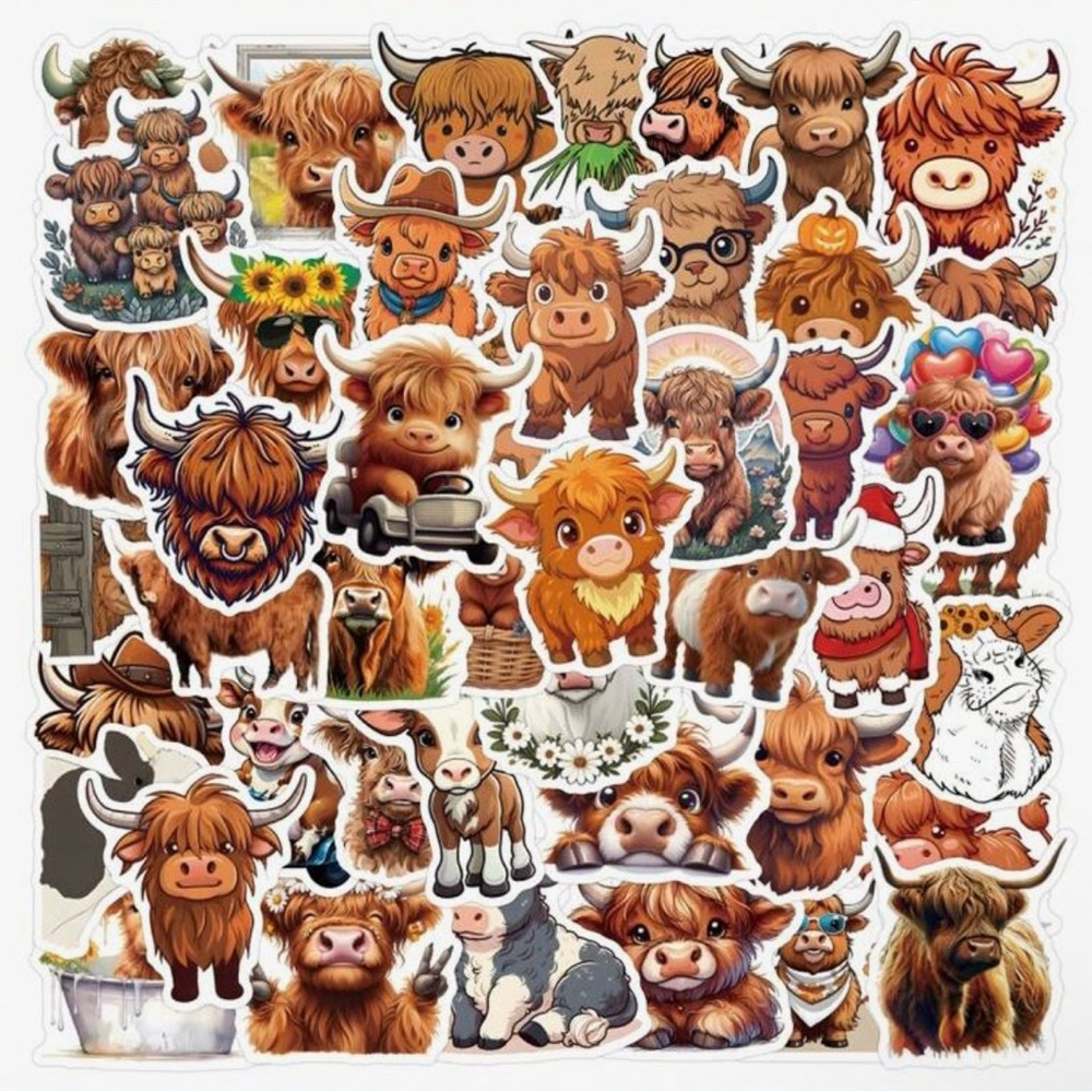 56 Charming Highland Cow Sticker Set